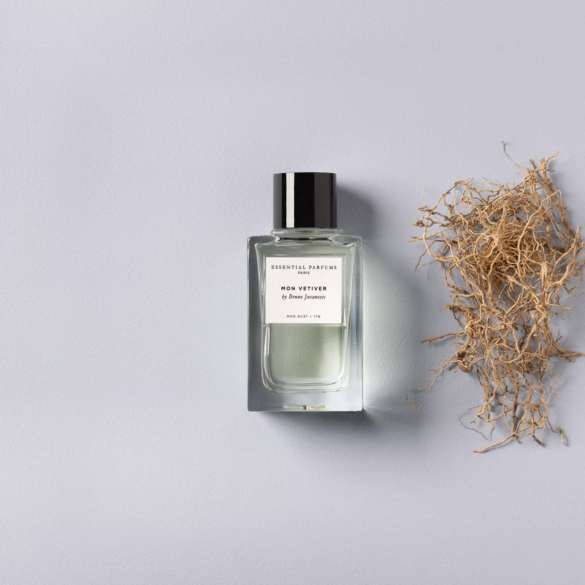 Essential Parfums Mon Vetiver Mood bottle and vetiver - SNUD