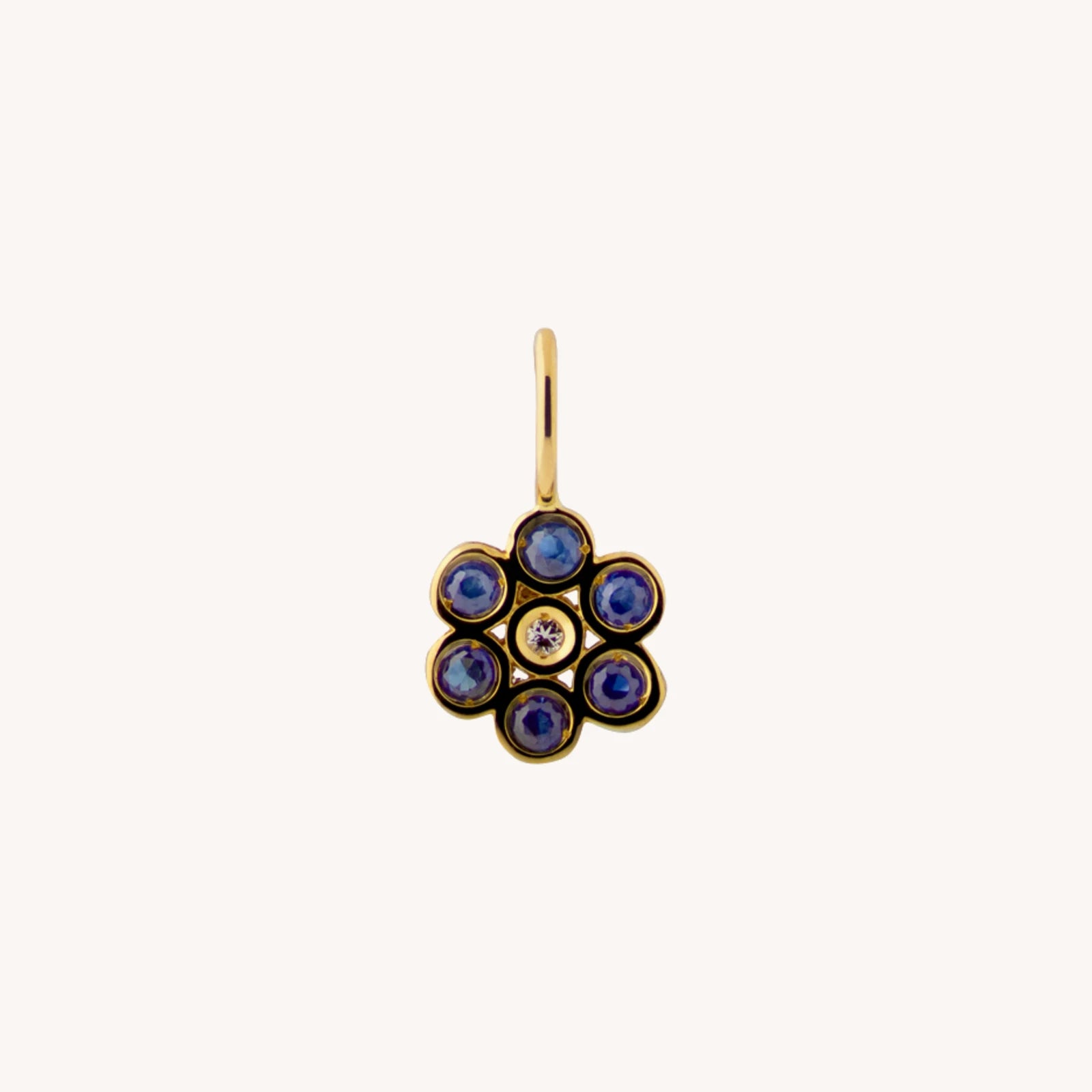 Forget-me-not flower charm in 18k recycled solid gold with topazes by All About Articus