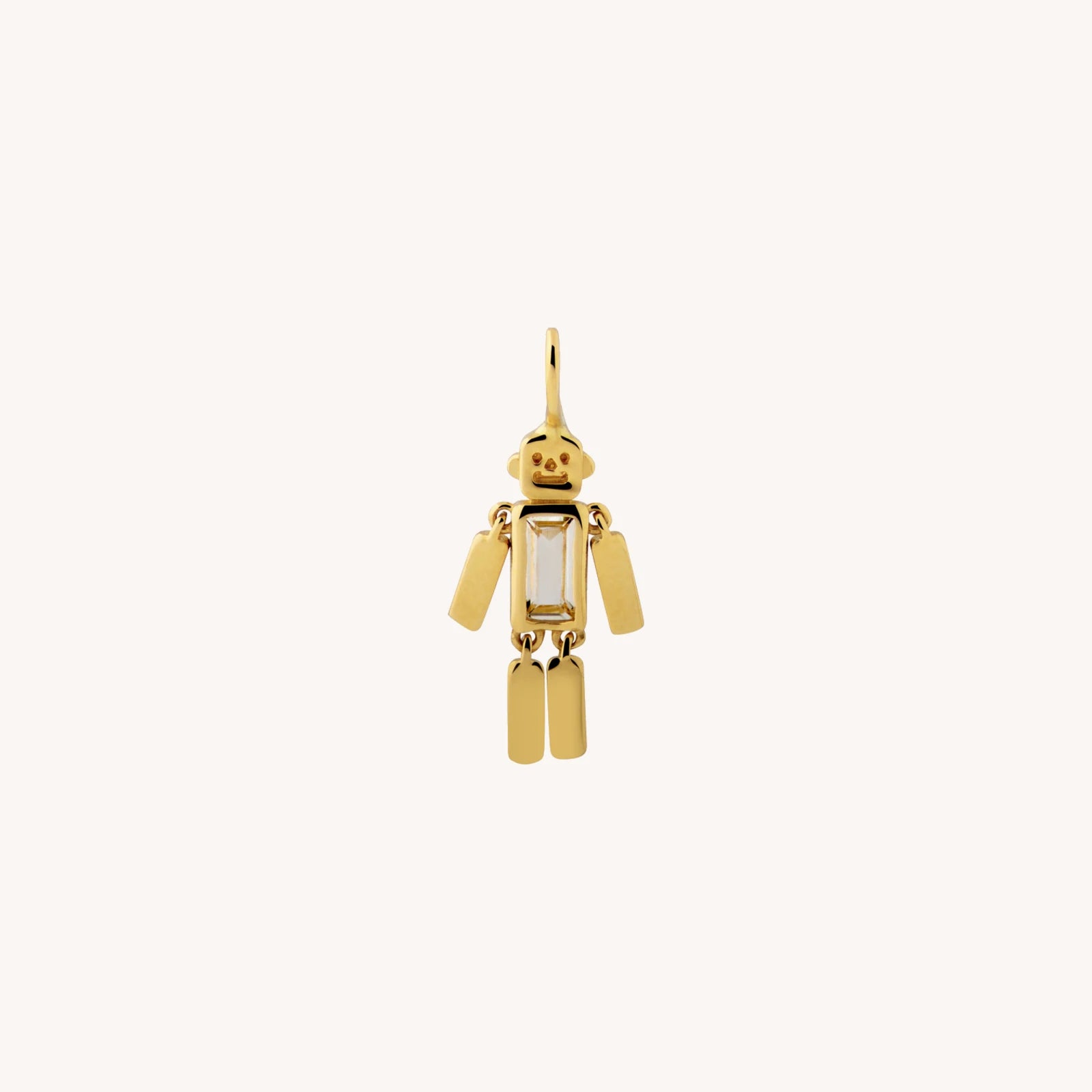 Robot charm in 18k recycled solid gold with baguette gemstone by All About Articus