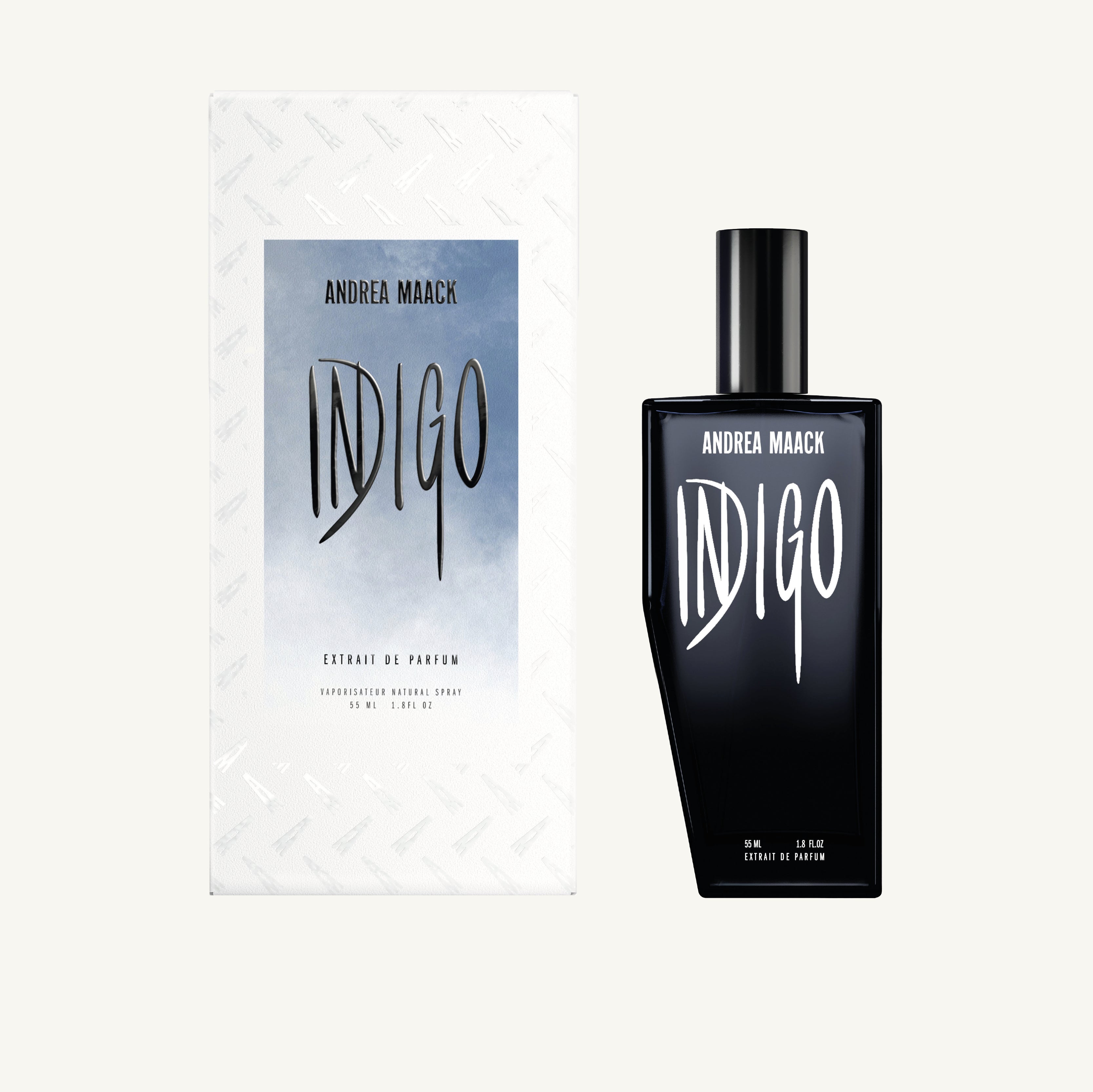 Andrea Maack Indigo Extrait de Parfum – moderner Unisexduft mit Jeans-Akkord, Asphalt, Iris und Sandelholz