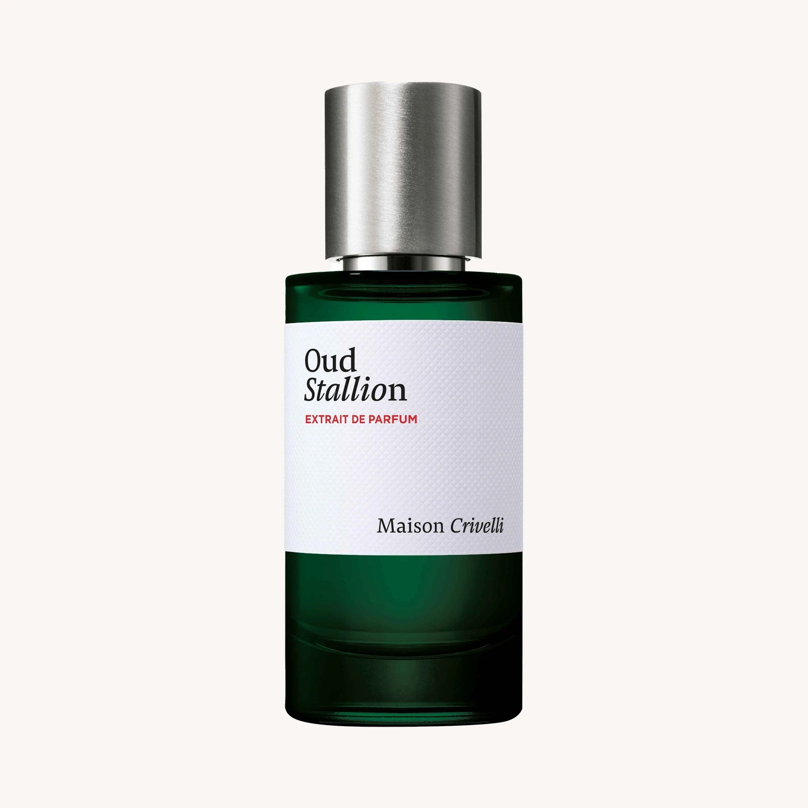 Oud Stallion Extrait de Parfum von Maison Crivelli, 100 ml Flakon vor hellem Hintergrund