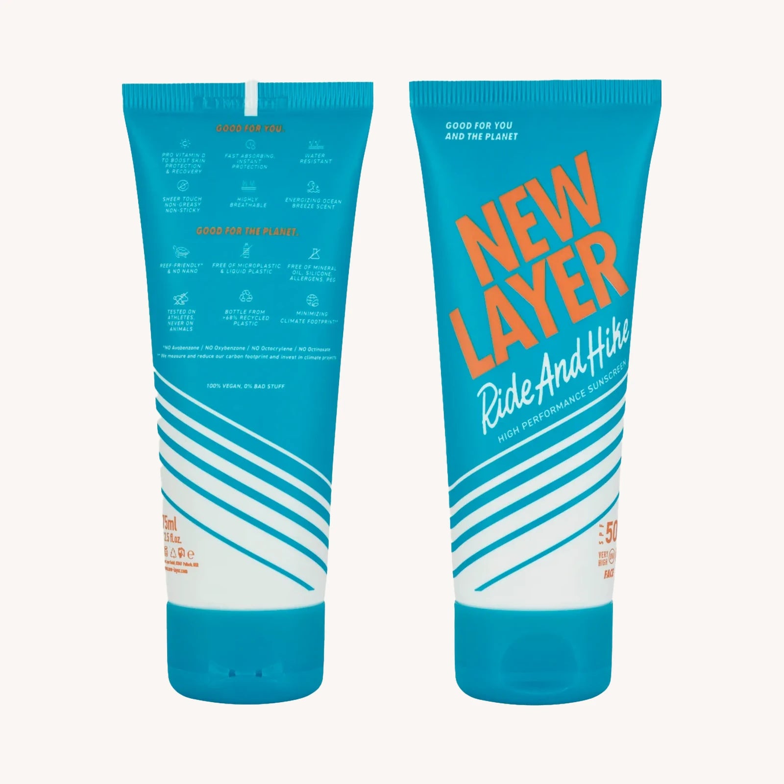 New Layer Pro Vitamin D Sonnencreme Gesicht LSF 50+, Tube Vorder- und Rückseite