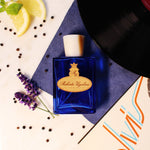Roberto Ugolini Blue Suede Shoes Eau de Parfum bottle, close-up