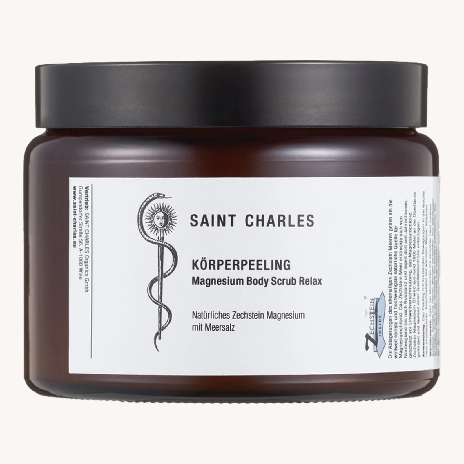 SAINT CHARLES Magnesium Body Scrub Relax 500 ml im braunen Tiegel