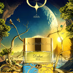 Spirit of Dubai Ajyal Flakon in goldener Märchenlandschaft mit Bäumen und Mond
