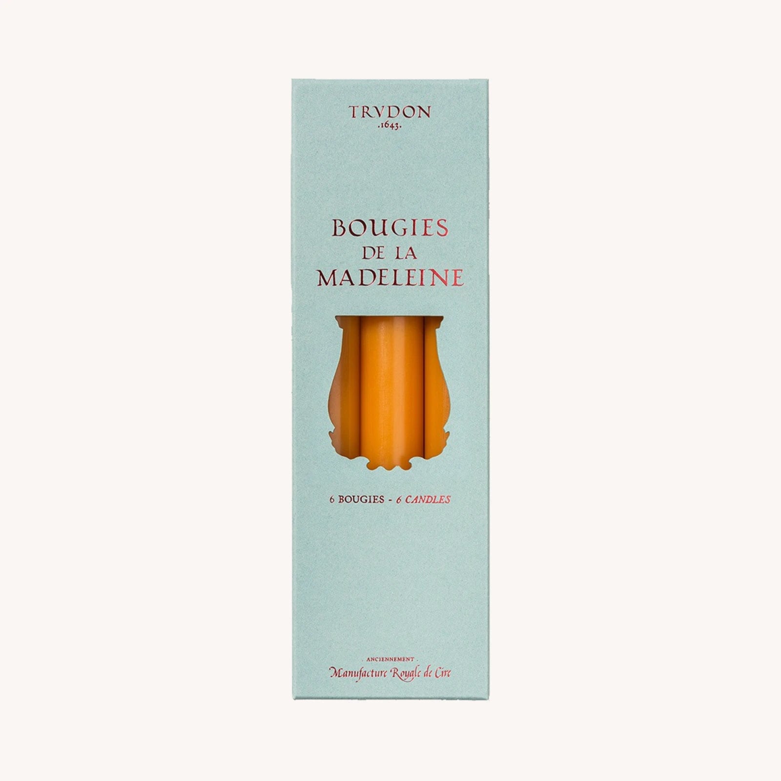 Trudon Madeleine taper candles in corn yellow, box of 6